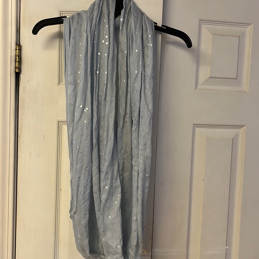 Ann Taylor Factory Pale Blue Sheer Infinity Scarf with Sparkly Silver Dots